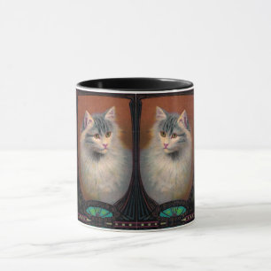 Vintage illustration av katten art nouveau elegant mugg