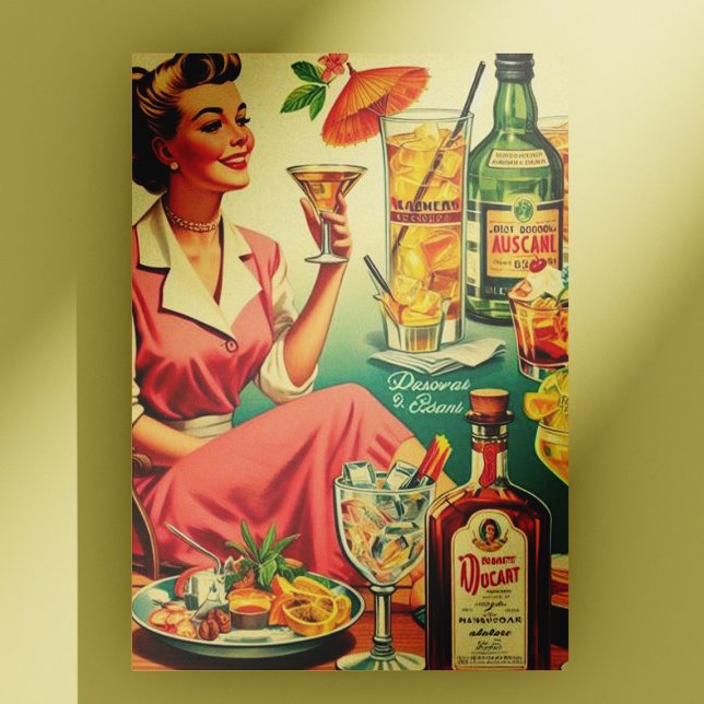 Vintage Illustration av kvinnans dryckes Cocktails Vykort (Skapare uppladdad)
