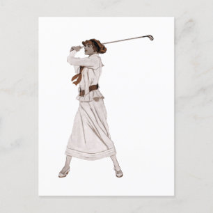 Vintage illustration av kvinnans golfbanor vykort