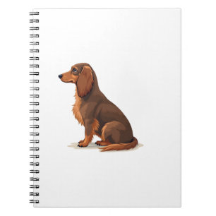 Vintage-illustration av långhårig dachshund sedd b anteckningsbok