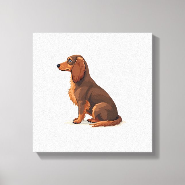 Vintage-illustration av långhårig dachshund sedd b canvastryck (Framsida)
