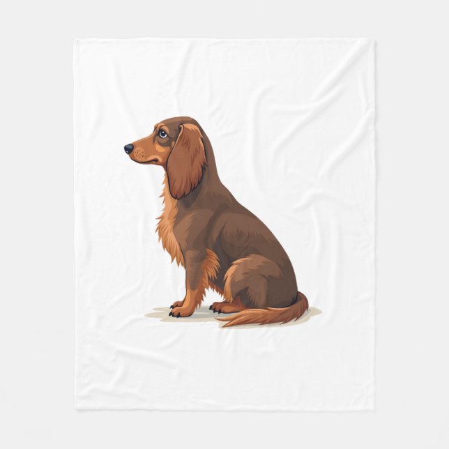 Vintage-illustration av långhårig dachshund sedd b fleecefilt (Framsidan)