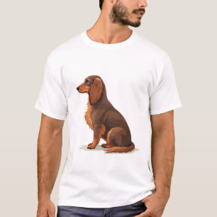 Vintage-illustration av långhårig dackel sedd baki t shirt