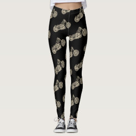Vintage-illustration av motorcykel i guld på svart leggings