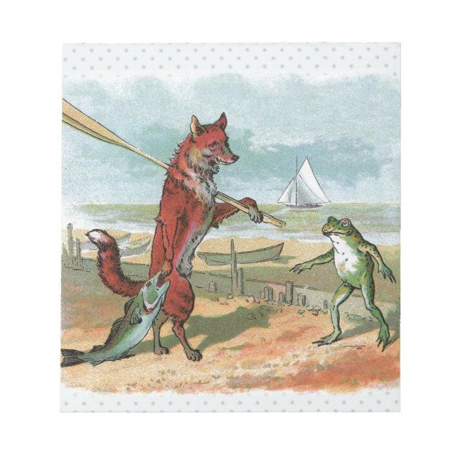 Vintage illustration av räv och groda på strand me anteckningsblock (Framsida)