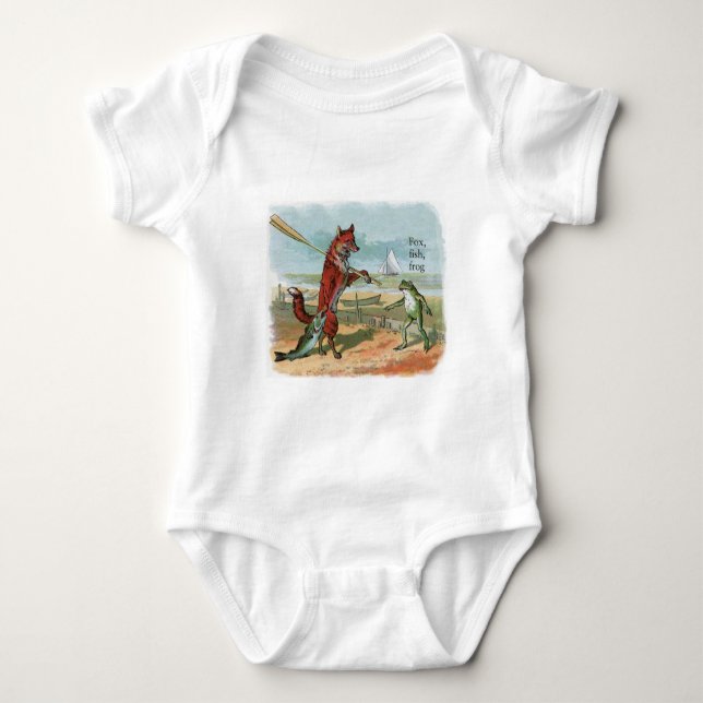 Vintage illustration av räv och groda på strand me t-shirt (Framsida)