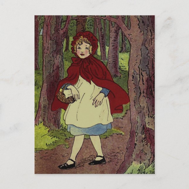 Vintage-illustration av Rödluvan Vykort (Framsida)