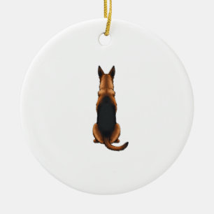 Vintage illustration av tysk schäferhund sedd baki julgransprydnad keramik