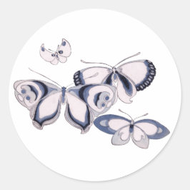 vintage illustration , blå fjärilar runt klistermärke