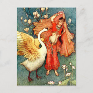 Vintage Illustration by Warwick Goble Svan Maiden Vykort