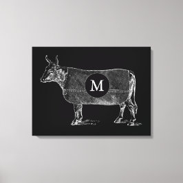 VINTAGE ILLUSTRATION Cow Monogram Black Canvas