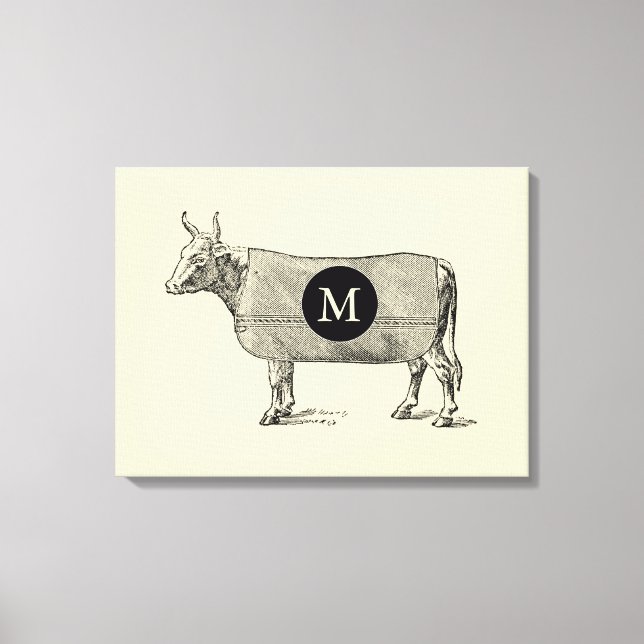 VINTAGE ILLUSTRATION Cow Monogram Canvas (Framsida)