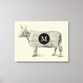 VINTAGE ILLUSTRATION Cow Monogram Canvas