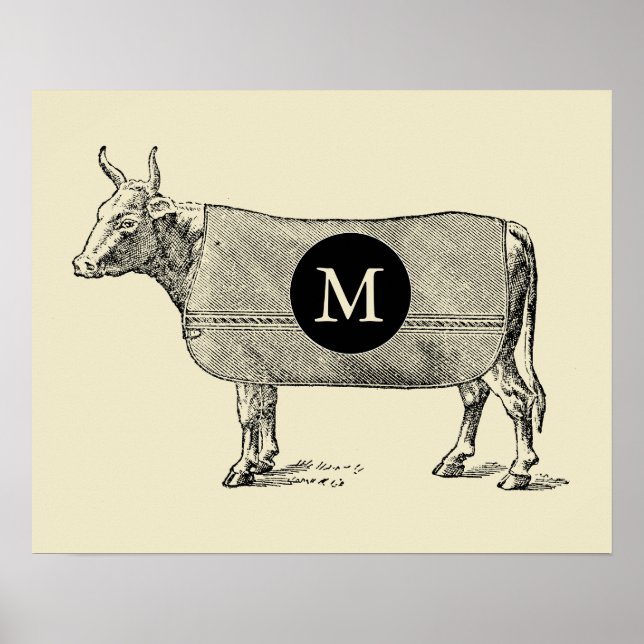 VINTAGE ILLUSTRATION Cow Monogram Poster (Framsidan)