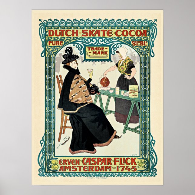 Vintage illustration, Dutch Skate Cocoa, 1897 Poster (Framsidan)