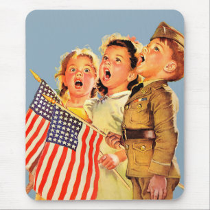 Vintage Illustration för patriotiska barn på 1940- Musmatta