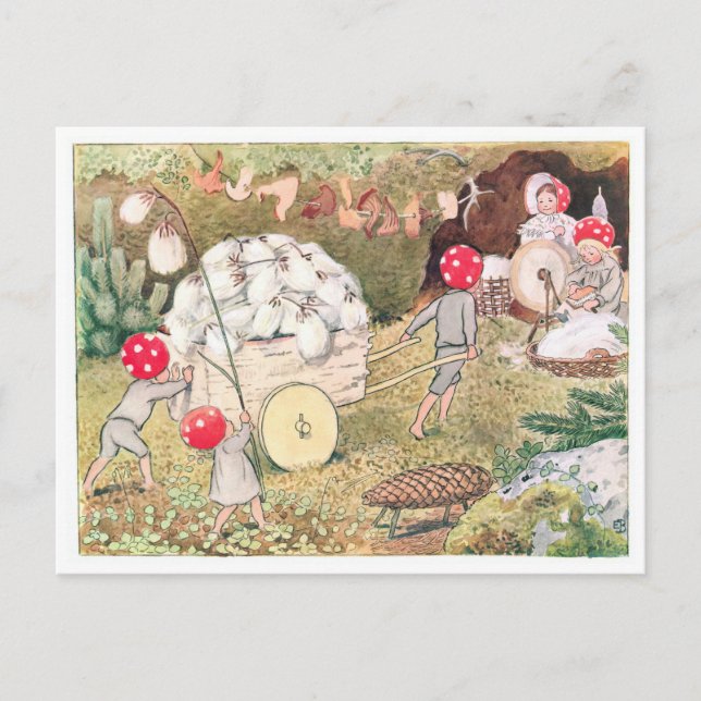 Vintage Illustration Forest Children Elsa Beskow Vykort (Framsida)