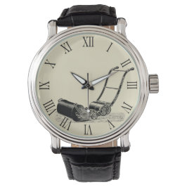 Vintage Illustration Gräsmatta Mower Roman Nummer Armbandsur