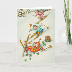 Vintage Illustration, Hoppa över flickor Helgkort