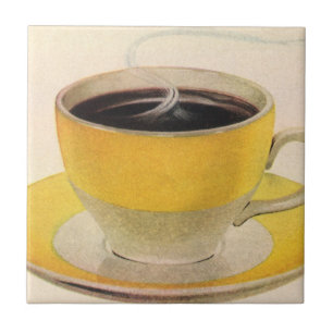 Vintage Illustration-kaffe i Gulten Kopp Kakelplatta
