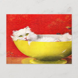 Vintage Illustration katt i Gult Bowl Vykort
