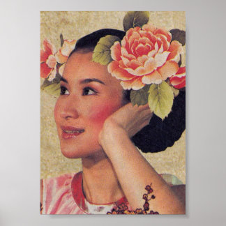 Vintage illustration kinesisk kvinna poster