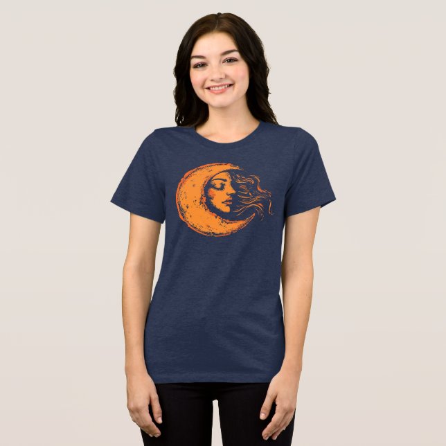 Vintage illustration Night Dam Måne T Shirt (Framsida Full)
