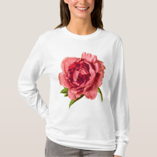 Vintage Illustration of a Large Coral Rosa Peony T-shirt