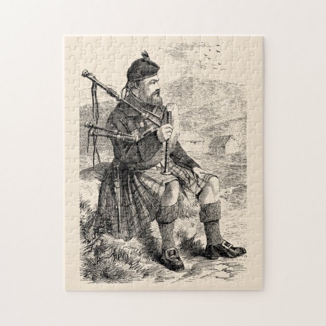 Vintage Illustration of a Scottish Highlander Pussel (Vertikal)