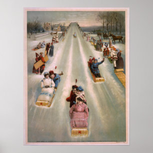Vintage Illustration of a Toboggan Tävling (1886) Poster
