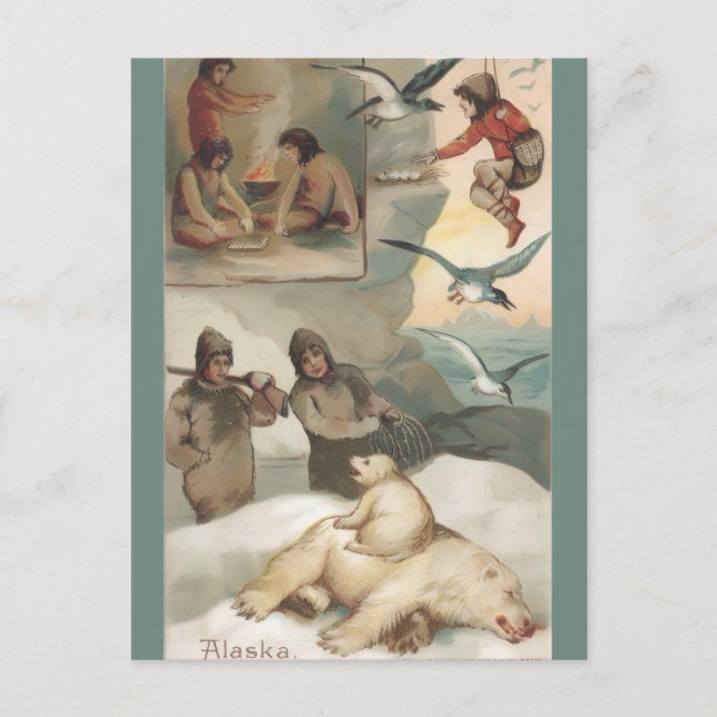 Vintage Illustration of Alaska Vykort (Framsida)