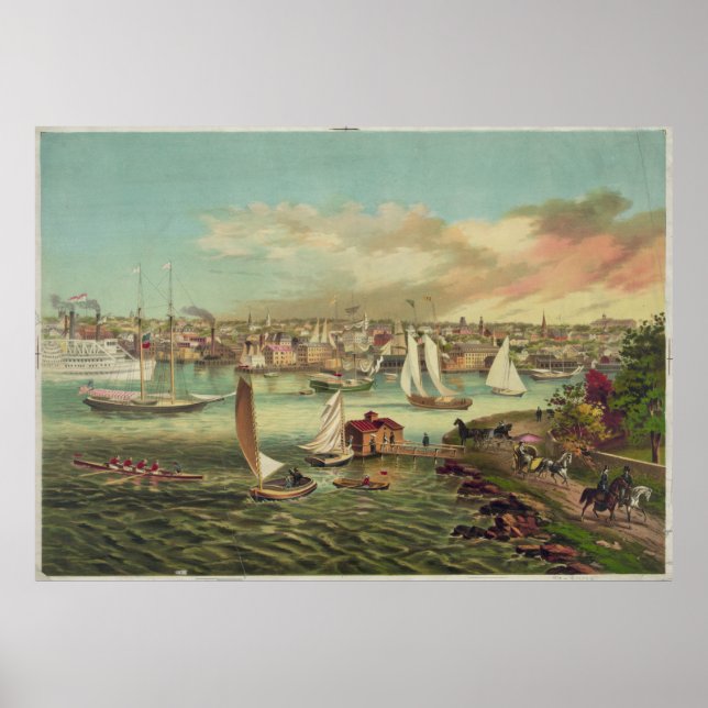 Vintage Illustration of Newport RI (1876) Poster (Framsidan)