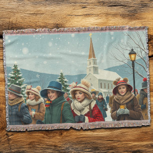 Vintage Illustration Personer som lämnar kyrka Filt