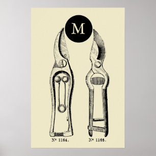 VINTAGE ILLUSTRATION Pruners Monogram Poster