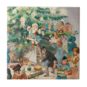 Vintage-illustration Puck julgran, 1902 Kakelplatta
