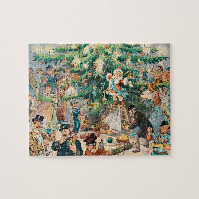 Vintage Illustration Puck's julgran, 1902 Pussel (Horisontell)