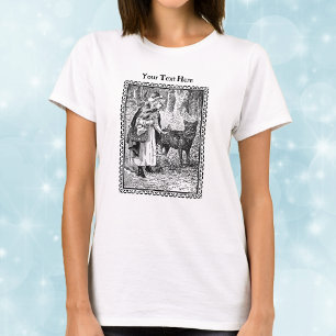 Vintage Illustration Red Riding Huva Varg Ram T Shirt
