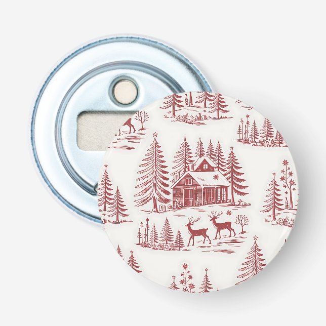 Vintage Illustration Reindeer and Houses-jul Flasköppnare (Framsidan)