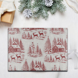 Vintage Illustration Reindeer and Houses Winter