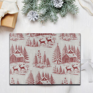 Vintage Illustration Reindeer and Houses Winter
