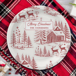 Vintage Illustration Reindeer and Houses Winter