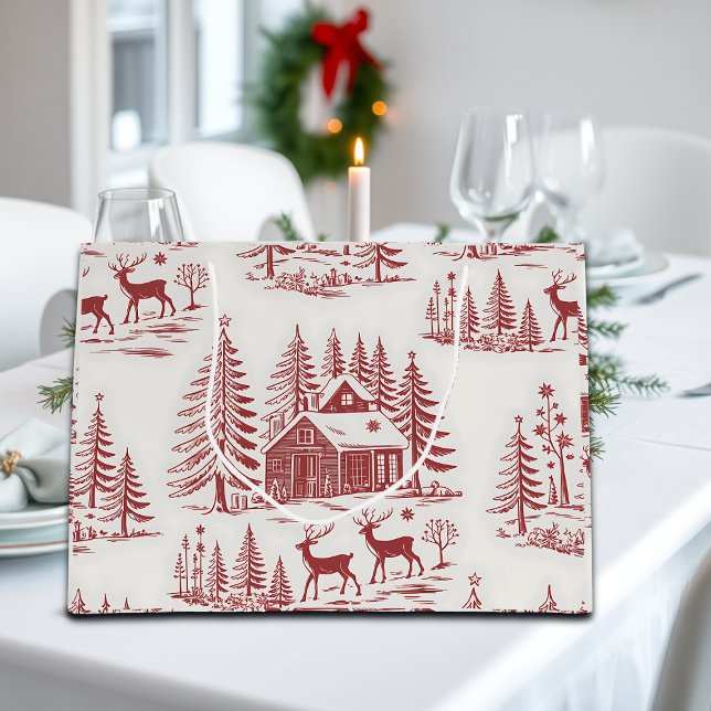 Vintage Illustration Reindeer and Houses Winter (Skapare uppladdad)