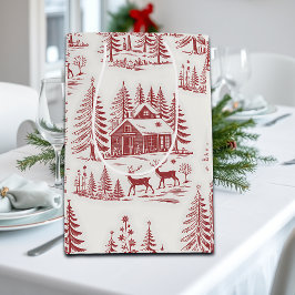 Vintage Illustration Reindeer and Houses Winter