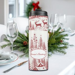 Vintage Illustration Reindeer and Houses Winter