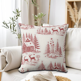 Vintage Illustration Reindeer and Houses Winter Kudde