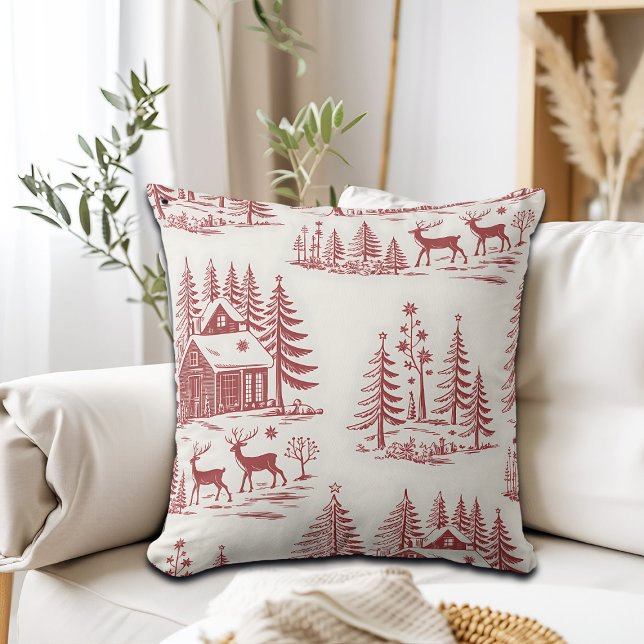 Vintage Illustration Reindeer and Houses Winter Kudde (Skapare uppladdad)