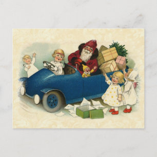 Vintage Illustration Santa, Antique Car, Children Helg Vykort