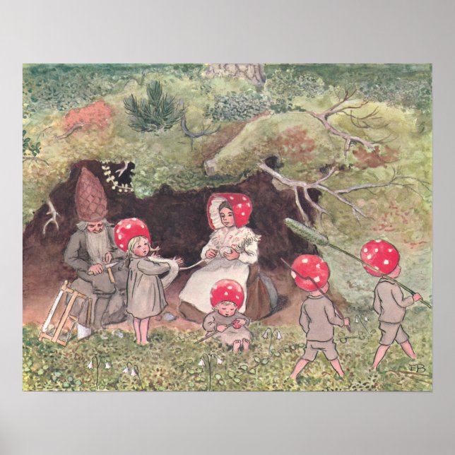 Vintage Illustration Skogs Barn Elsa Beskow  Poster (Framsidan)