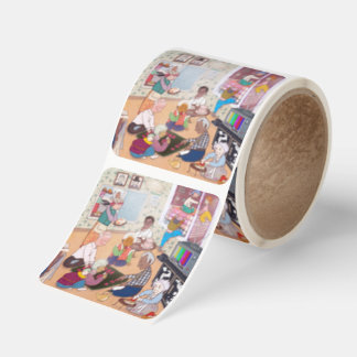 Vintage Illustration Sticker Whimsical Family Fyrkantigt Klistermärke