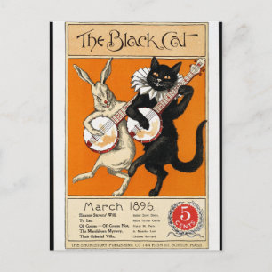 Vintage Illustration, The Black Cat, 1896 Vykort